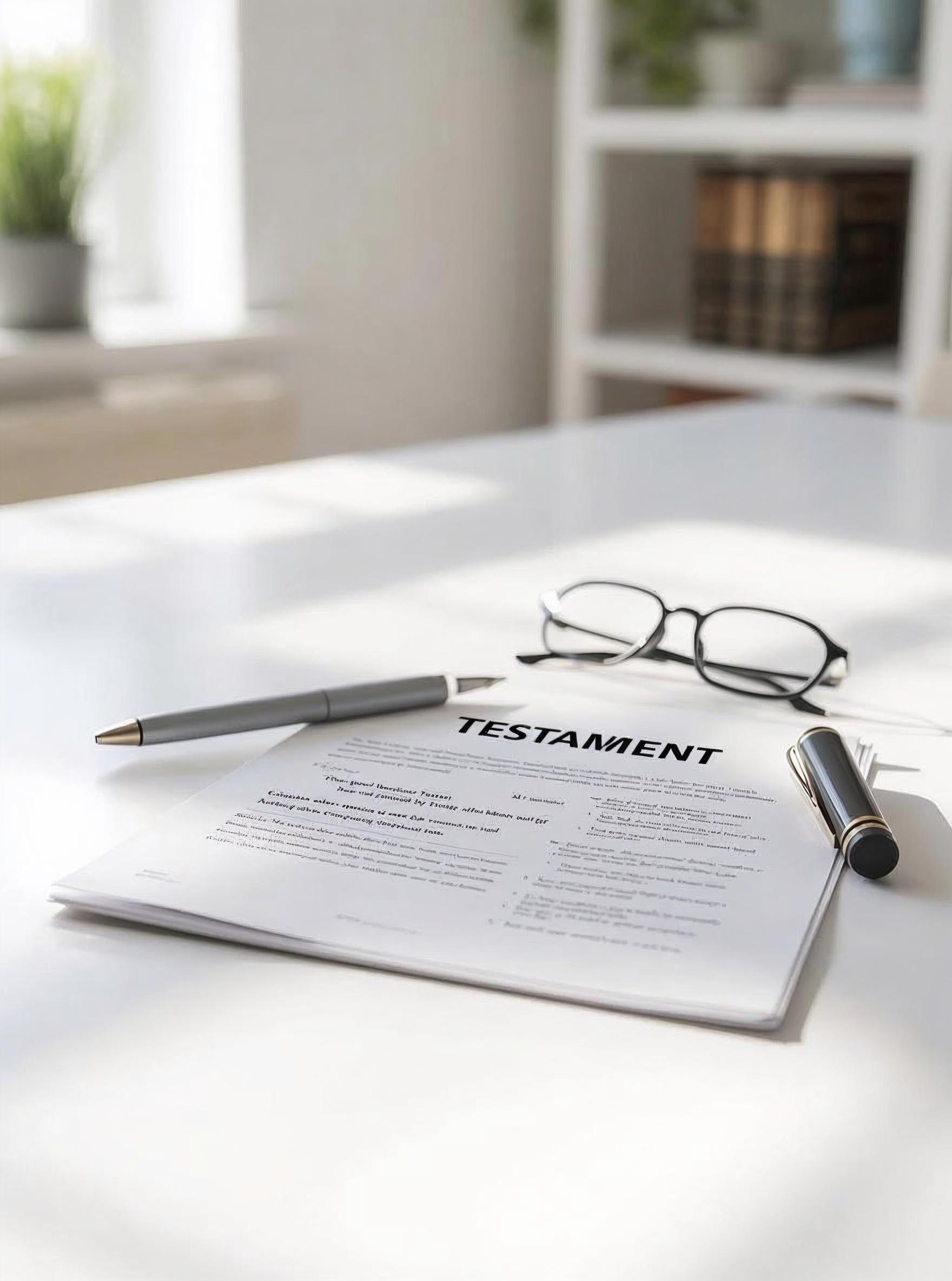 Dokumente für Testament und Brille