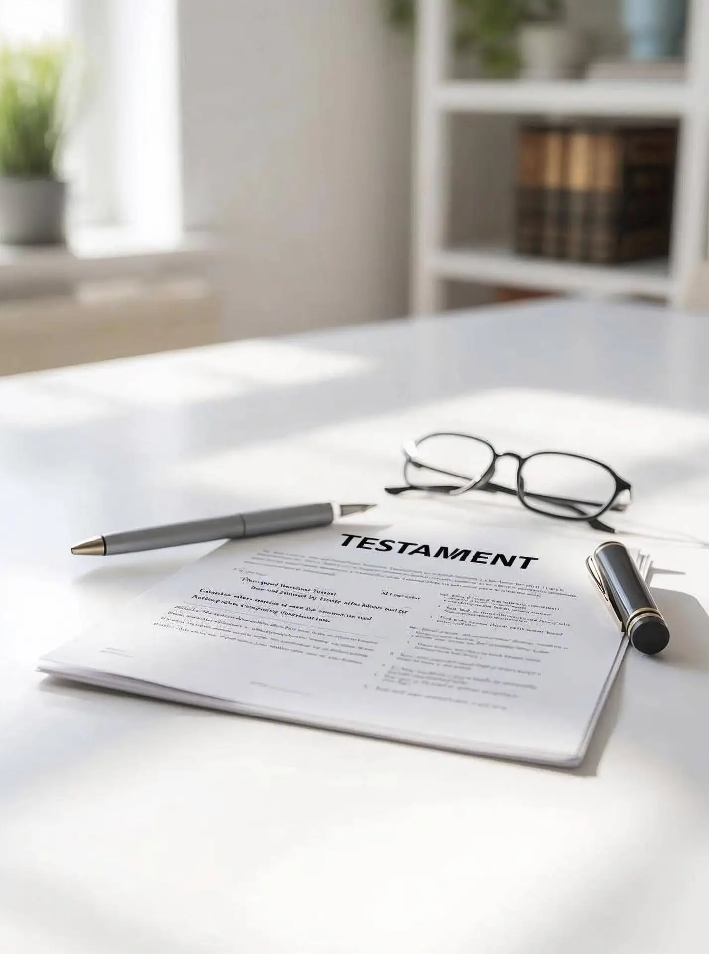 Dokumente für Testament und Brille