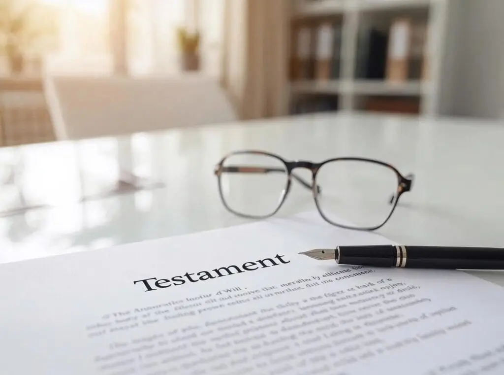 Anwalt für Erbrecht - Brille und Testament auf Tisch