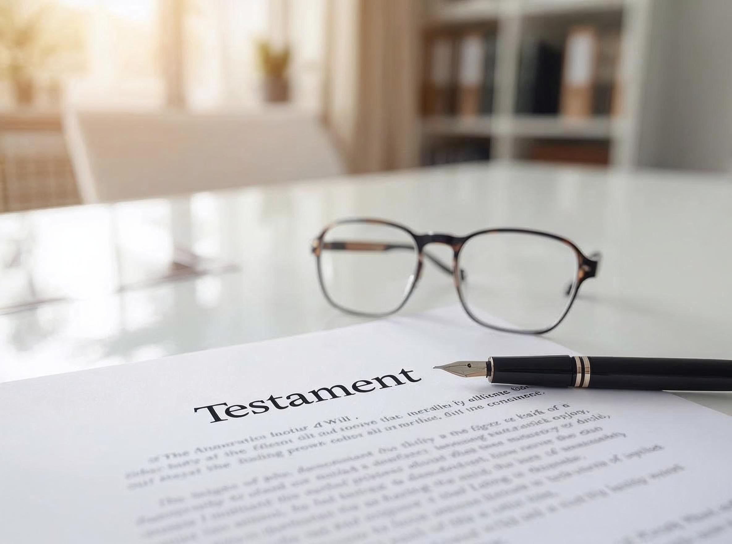 Anwalt für Erbrecht - Brille und Testament auf Tisch
